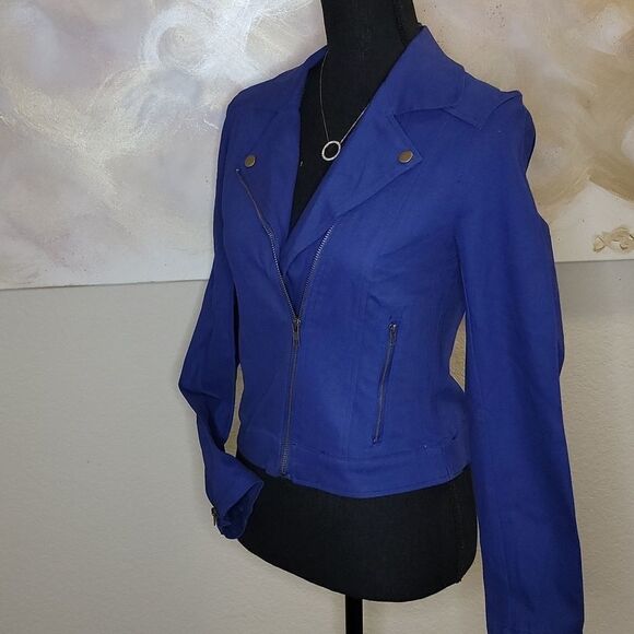 Moto Stlye Jacket Sapphire Blue Color - Picture 4 of 15